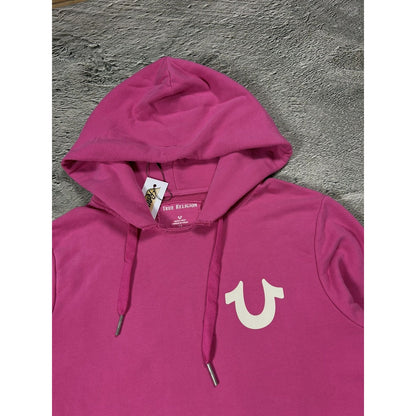 True Religion hoodie pink big logo white horseshoe vintage