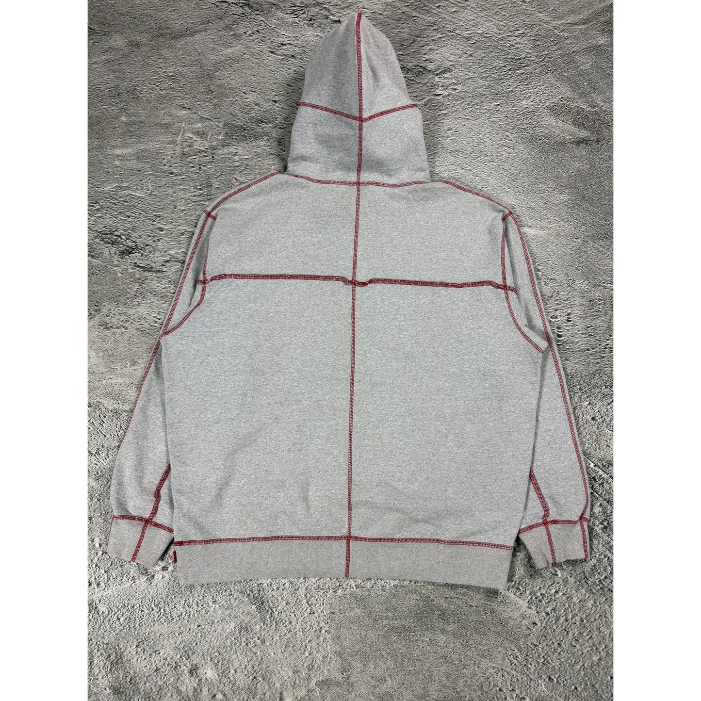 Supreme Coverstitch Logo Gray Red hoodie