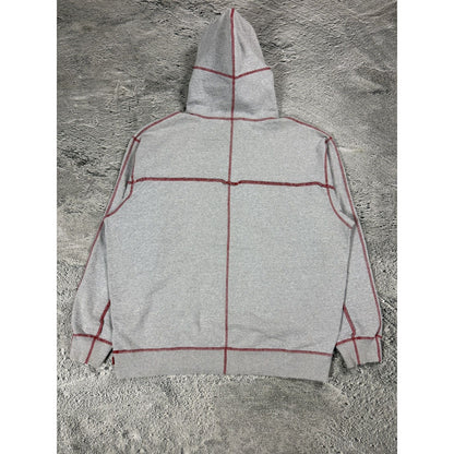 Supreme Coverstitch Logo Gray Red hoodie