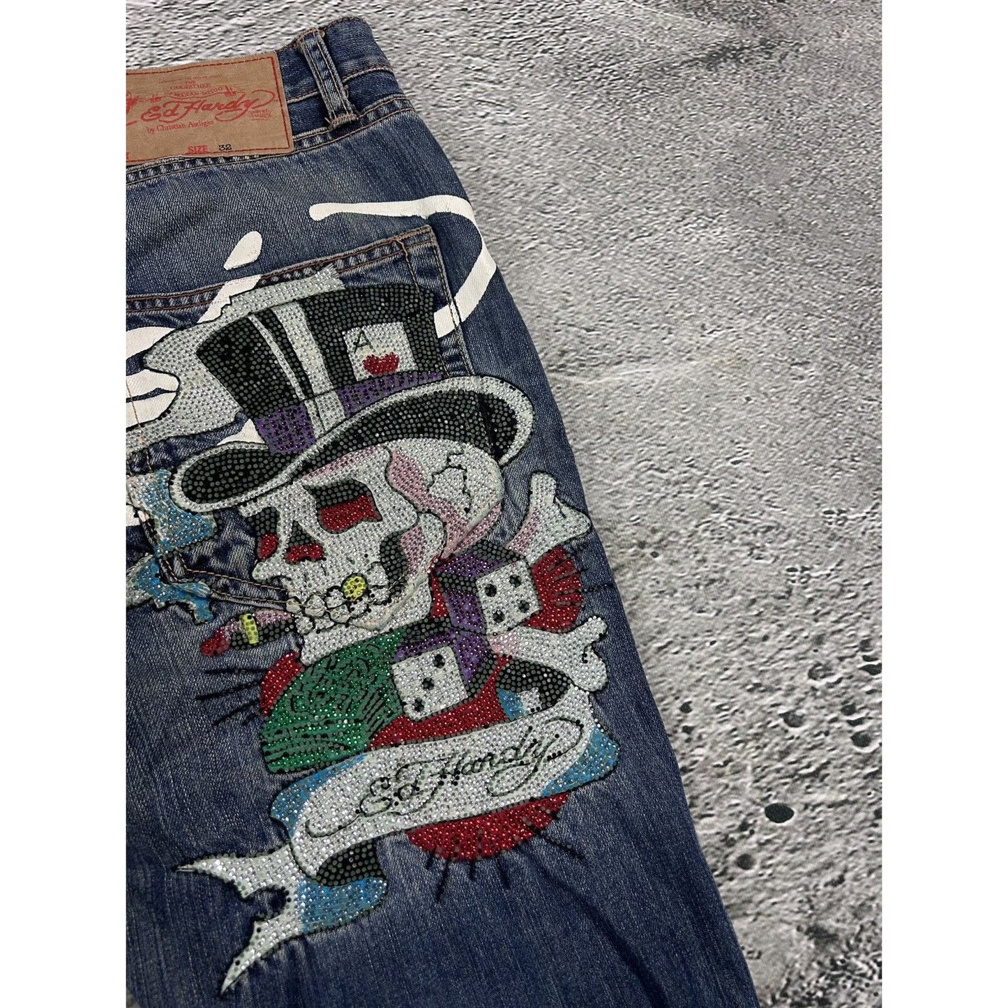 Ed Hardy Christian Audigier vintage jeans big logo pants