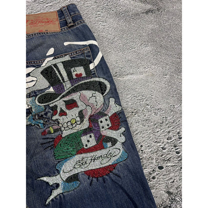 Ed Hardy Christian Audigier vintage jeans big logo pants