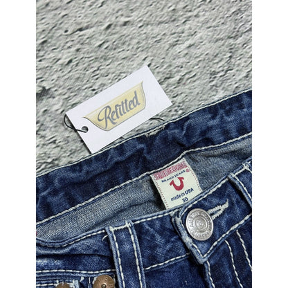 True Religion blue jeans white thick stitching Billy