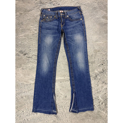 True Religion blue jeans flared thick stitching Ricky gold
