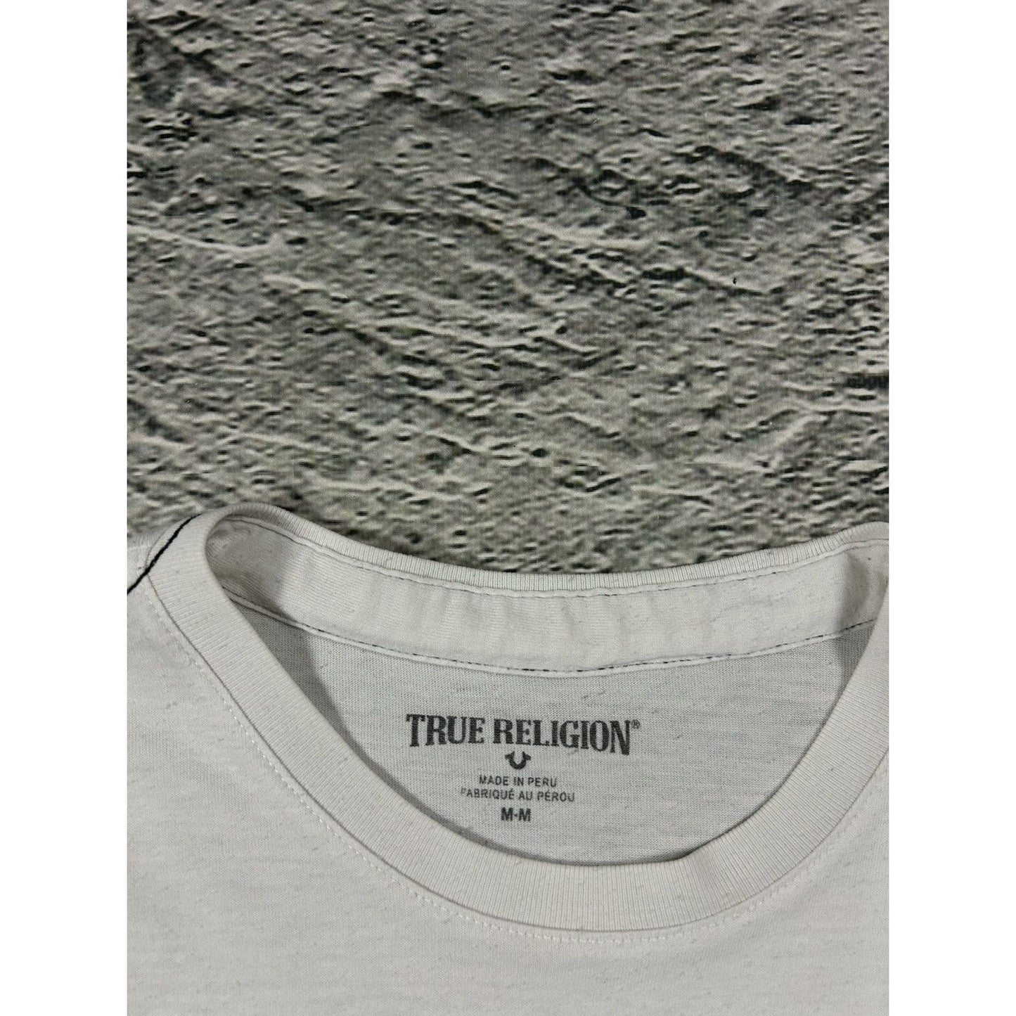 True Religion T-shirt white big logo silver horseshoe