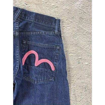 Evisu Donna blue jeans pink seagull embroidered