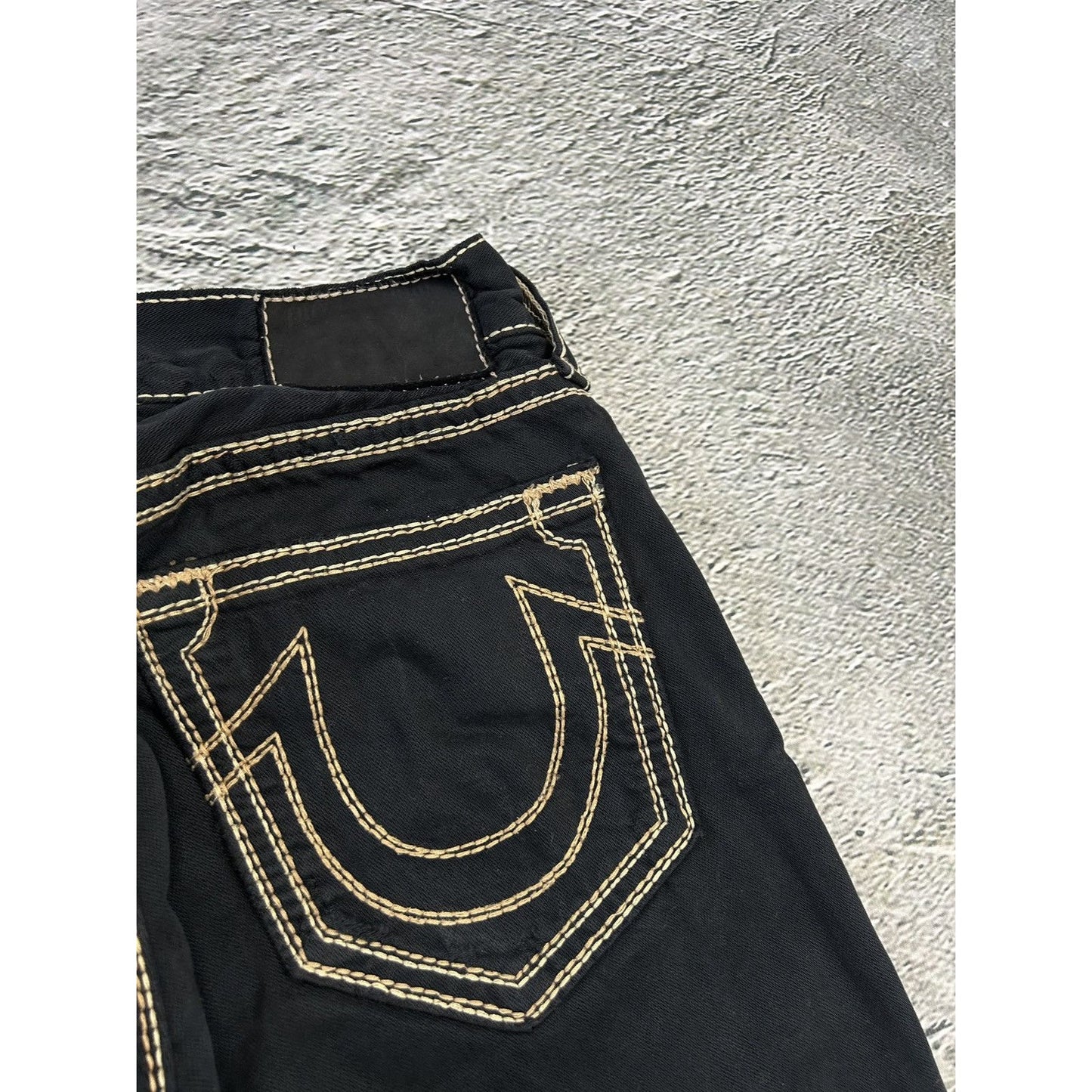 True Religion vintage black jeans denim thick stitching Y2K
