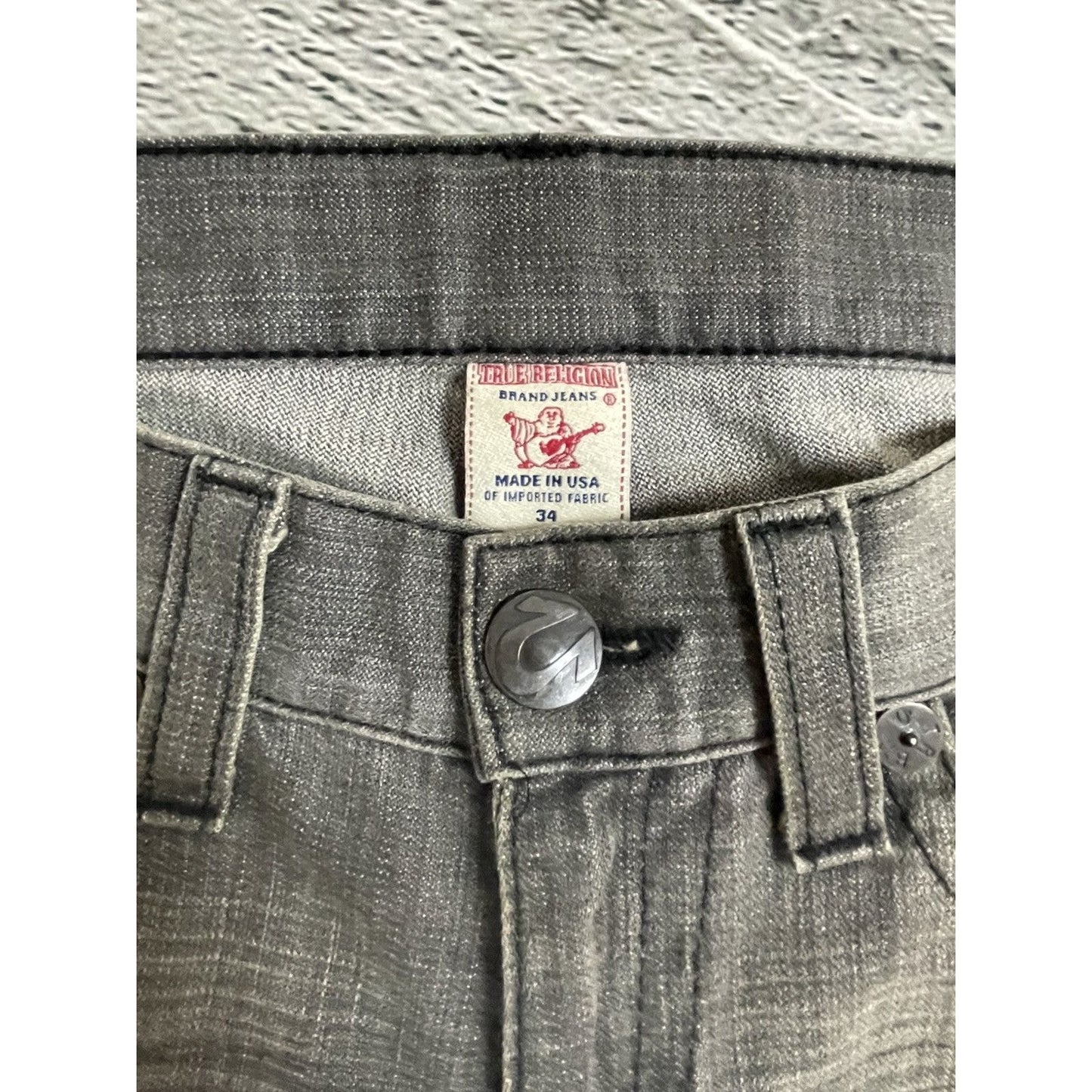True Religion jeans grey black leather patch Bobby straight