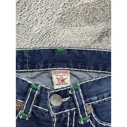 True Religion Geno Green tab blue jeans white stitching
