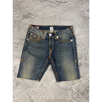 True Religion jorts denim shorts navy orange stitching Ricky