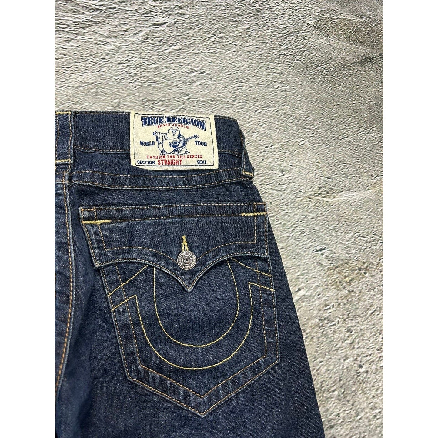 True Religion vintage jeans navy contrast stitching Y2K