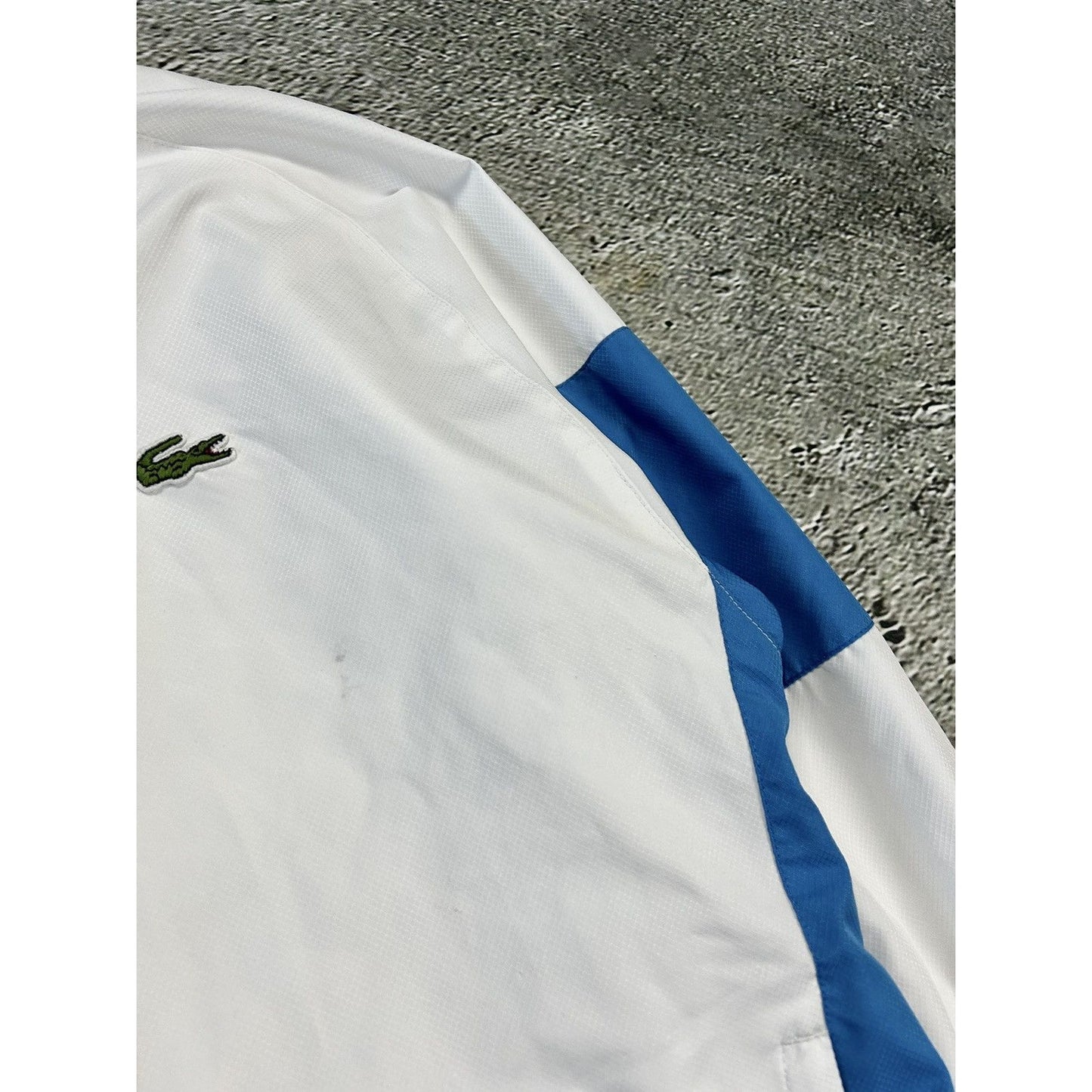 Lacoste track jacket white blue vintage nylon drill Y2K