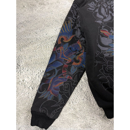 Really Point Y2K vintage zip hoodie black fur Ed Hardy