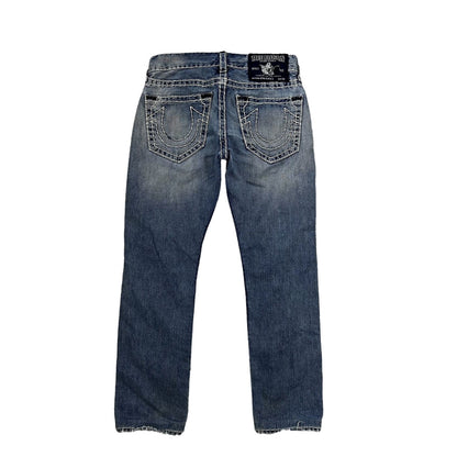 True Religion blue jeans thick white stitching Y2K