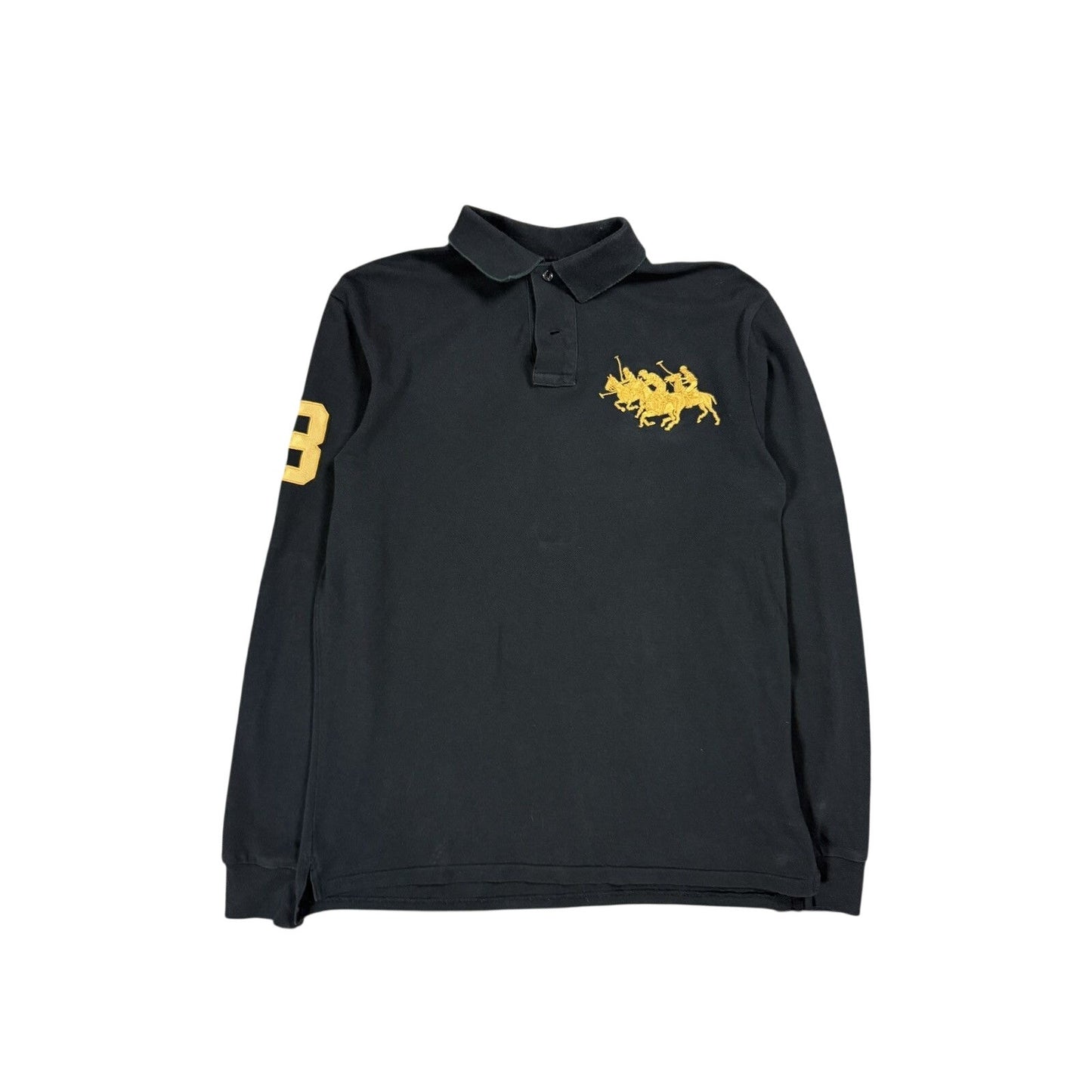 Chief Keef Polo Ralph Lauren Triple Big Pony Gold longsleeve black