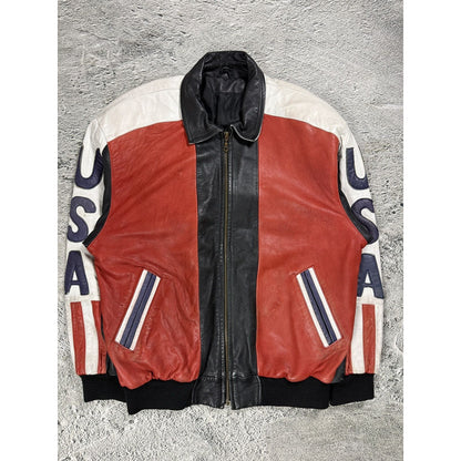 Vintage USA leather jacket flag black red white Max Moser