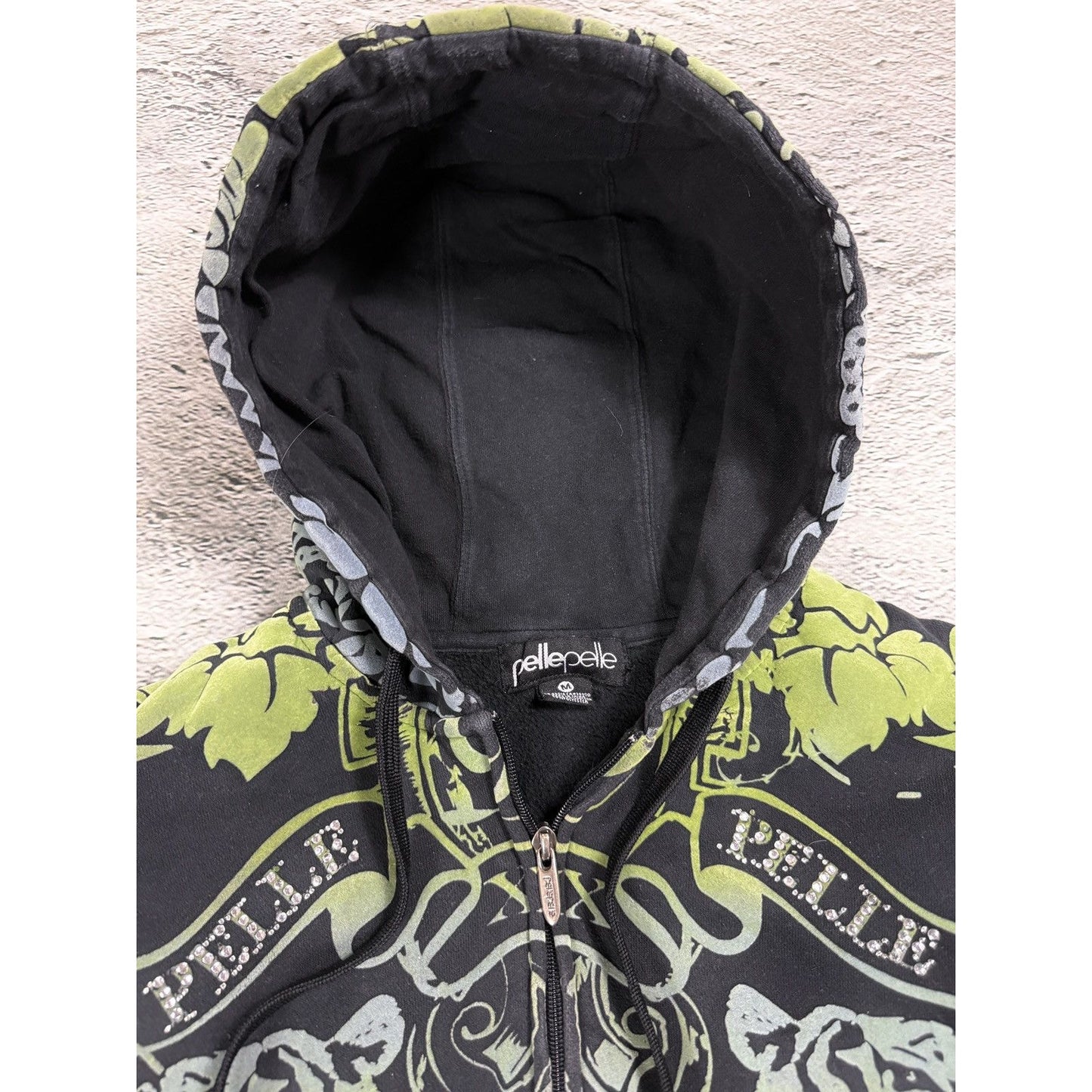 Pelle Pelle zip hoodie big logo rhinestones black green