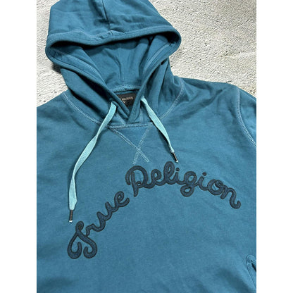 True Religion vintage turquoise hoodie big logo Y2K spellout