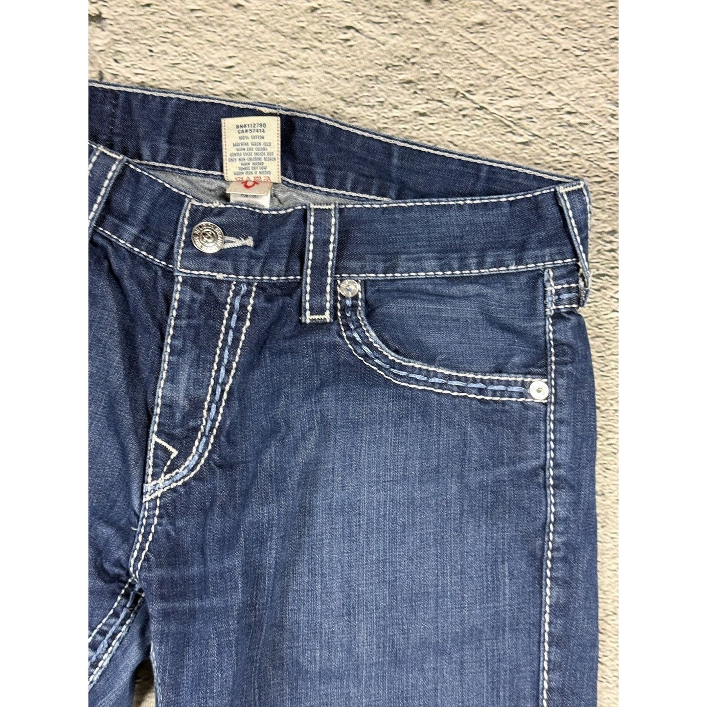 True Religion blue jeans white stitching Y2K bootcut
