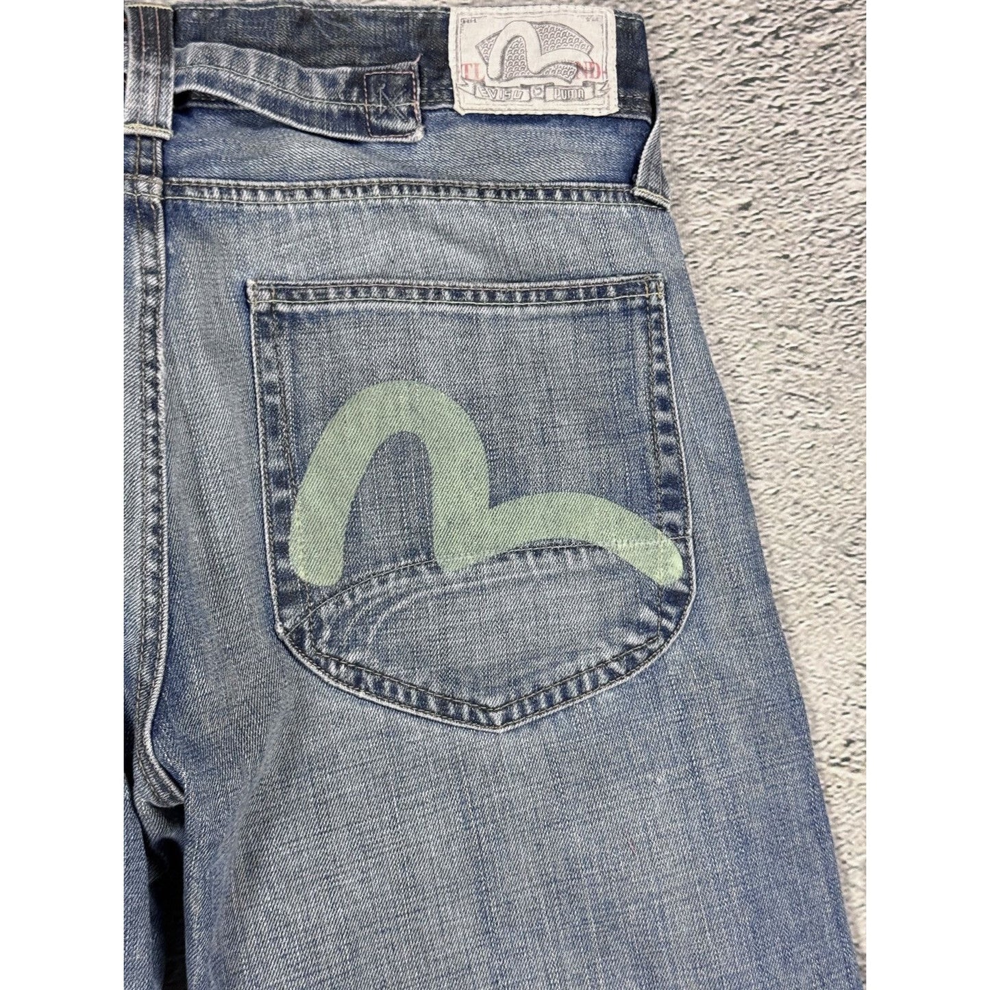 Evisu x Puma vintage baby blue jeans mint seagulls baggy