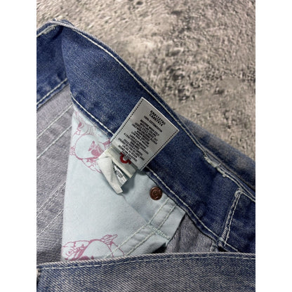 True Religion baby blue jeans white stitching Slim Y2K