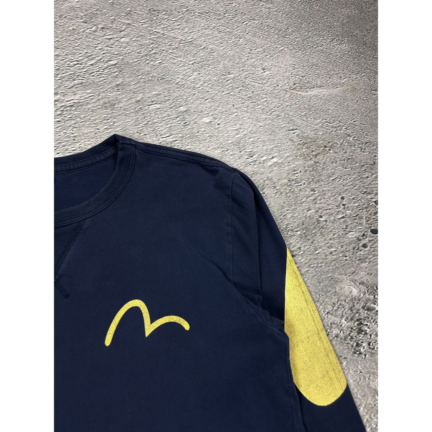 Evisu long sleeve big logo navy yellow daicock t-shirt