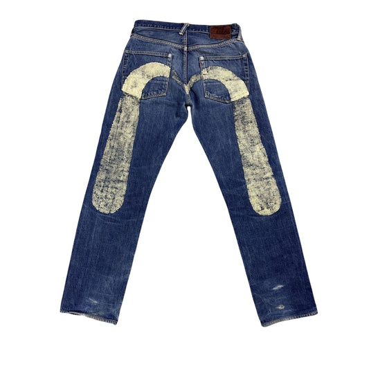Evisu jeans yellow daicock big logo blue selvedge denim