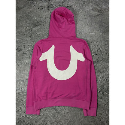 True Religion hoodie pink big logo white horseshoe vintage