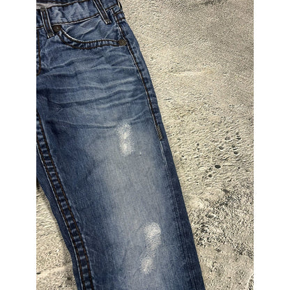 True Religion blue jeans white thick stitching Logan