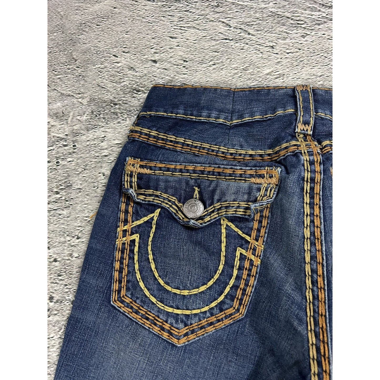 True Religion blue jeans gold stitching Ricky super QT