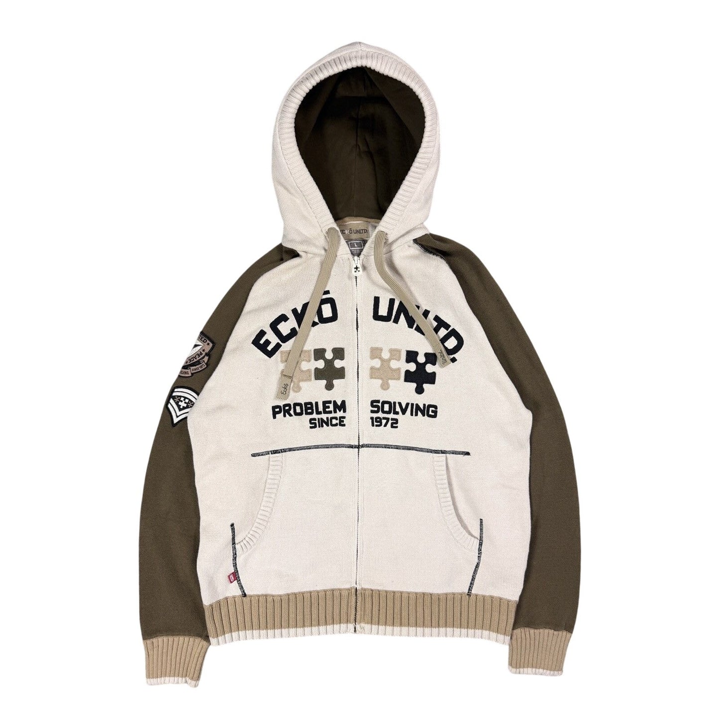 Ecko Unltd vintage zip hooded sweater beige brown big logo
