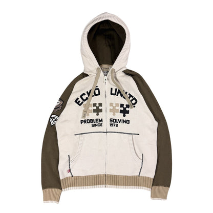 Ecko Unltd vintage zip hooded sweater beige brown big logo