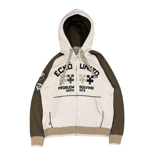 Ecko Unltd vintage zip hooded sweater beige brown big logo
