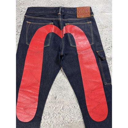 Evisu jeans daicock cargo big logo red selvedge denim