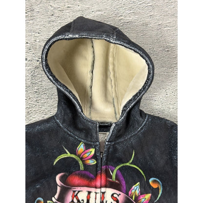 Ed Hardy zip hoodie black red vintage Y2K faux fur