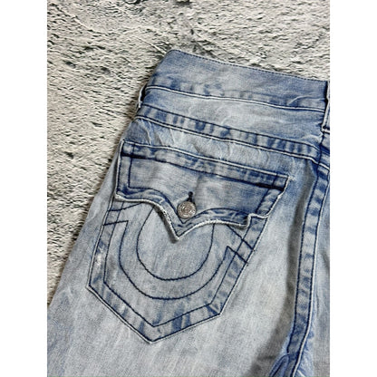True Religion baby blue jeans black thick stitching straight