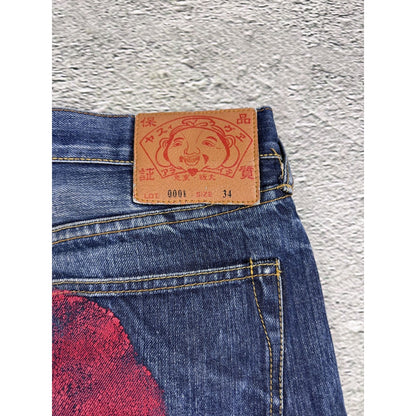 Evisu jeans daicock big logo red selvedge denim