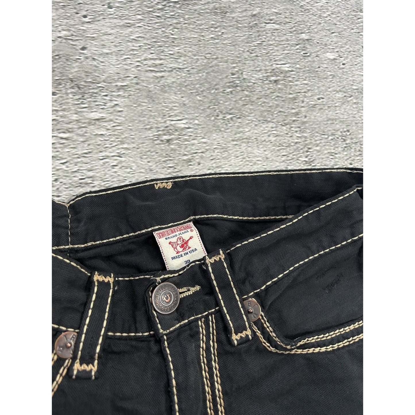 True Religion vintage black jeans denim thick stitching Y2K