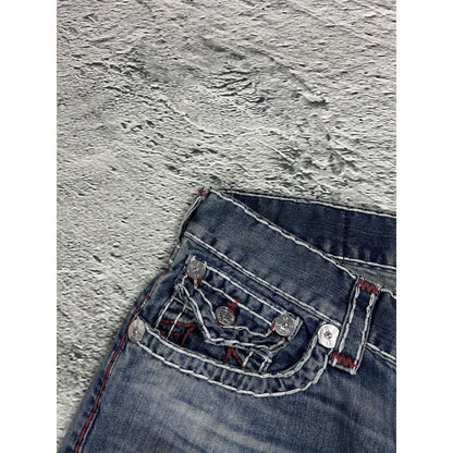 True Religion blue jeans white red thick stitching straight