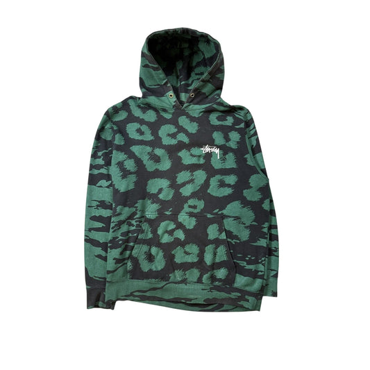 Stussy hoodie camo green black tiger skull pink big logo