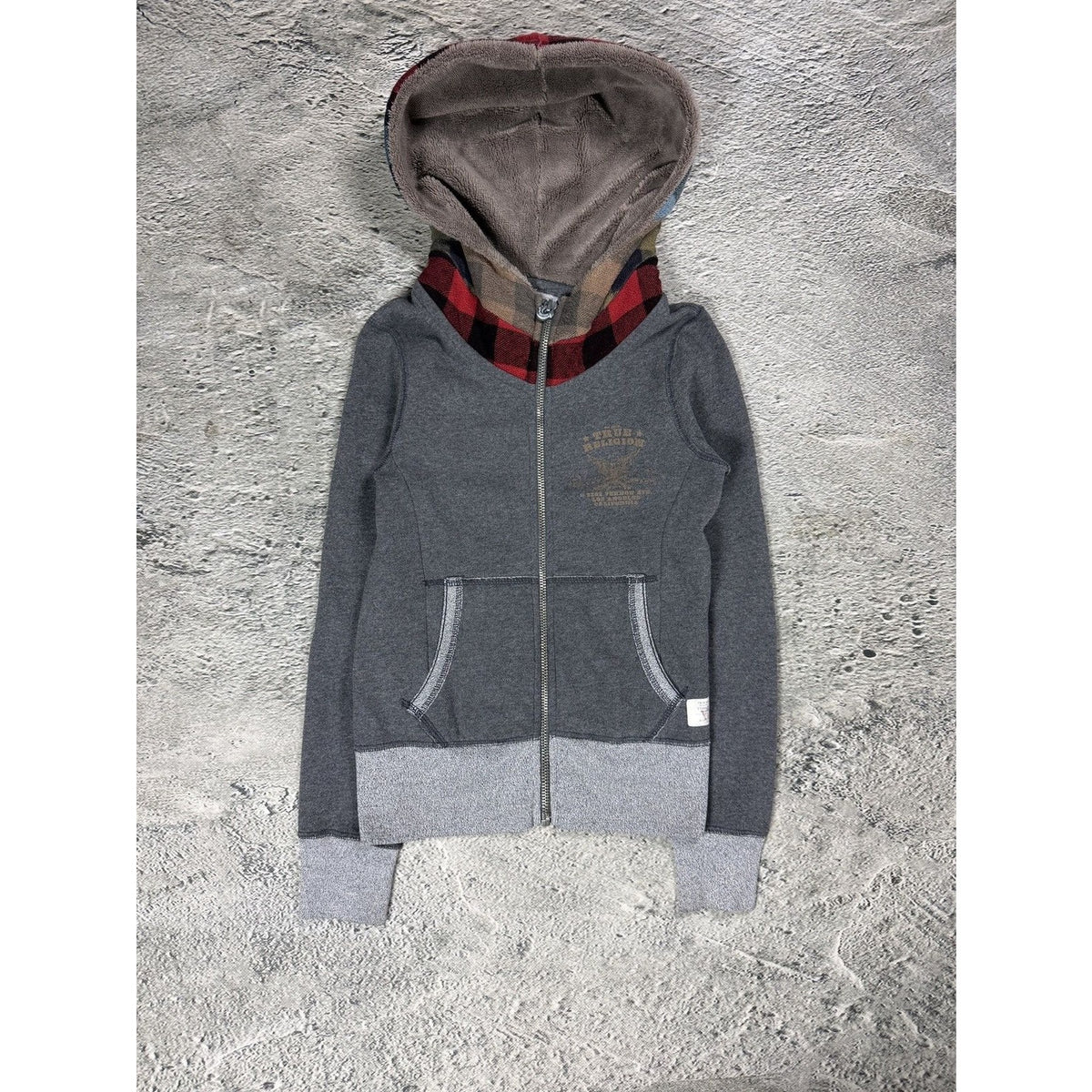 True Religion zip hoodie gray patchwork studded