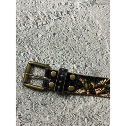 Ed Hardy by Christian Audigier belt black leather tattoo Y2K