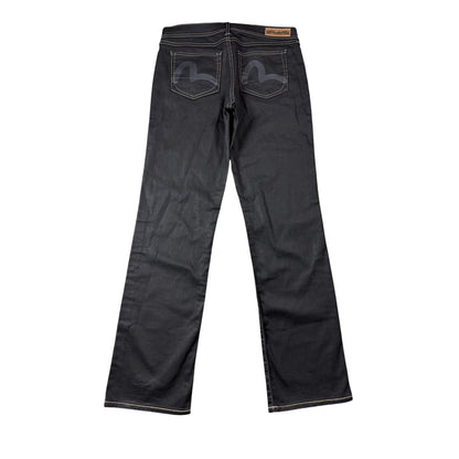 Evisu x Puma vintage waxed black jeans seagulls Y2K