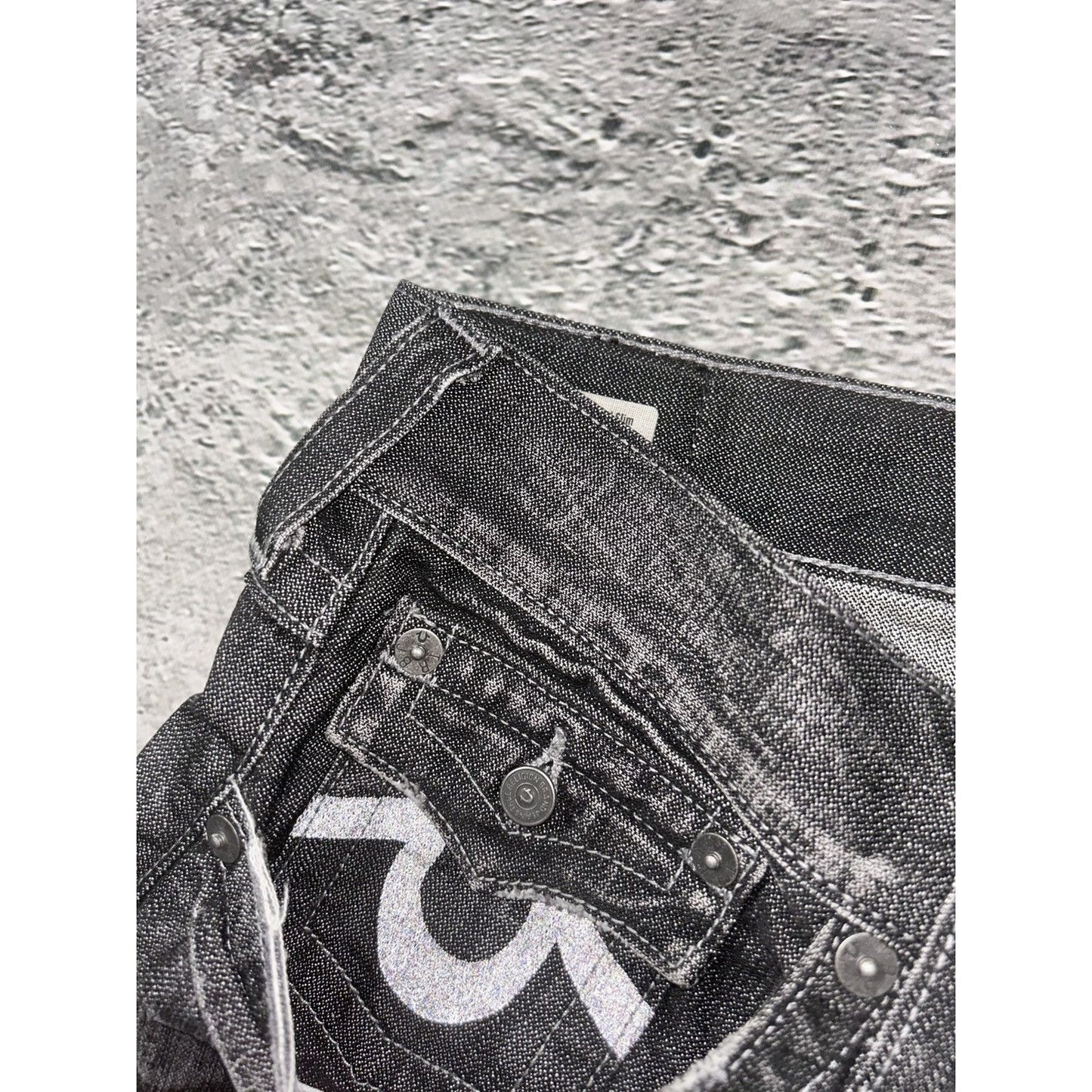 True Religion black dark grey jeans geno reflective
