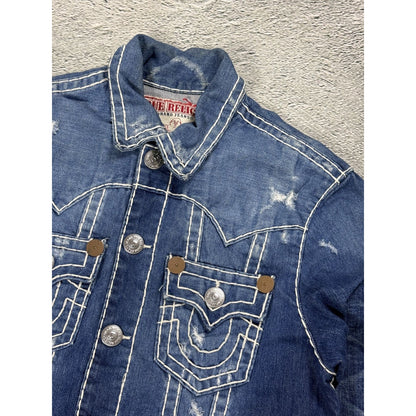 True Religion denim jacket blue white stitching vintage