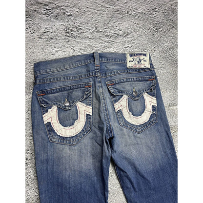 True Religion vintage blue jeans white big logo bootcut