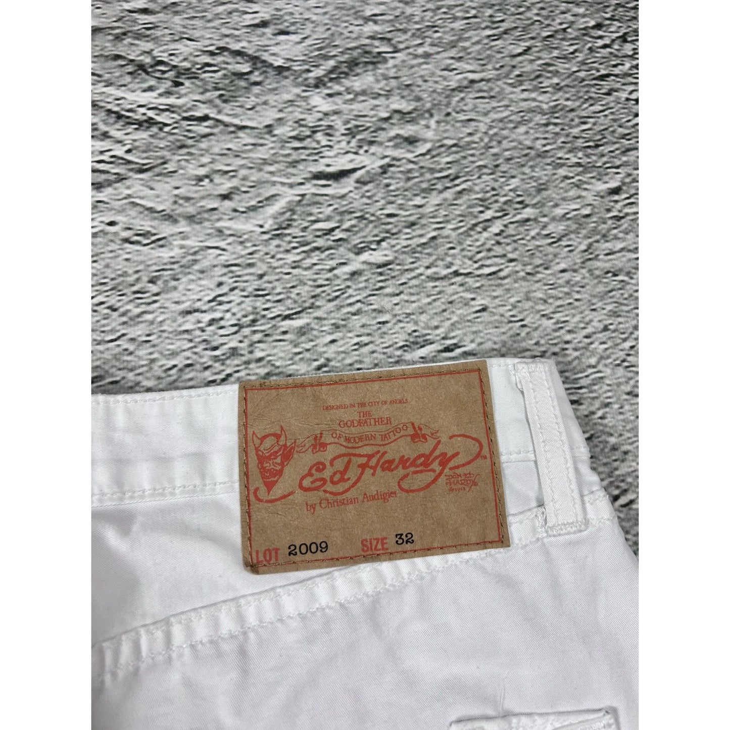 Ed Hardy white vintage jeans skull embroidered pants flowers