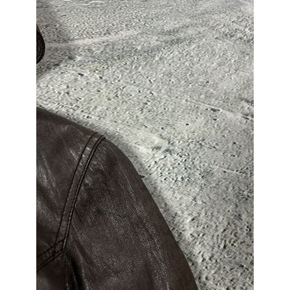Bikbok brown vintage leather jacket hooded