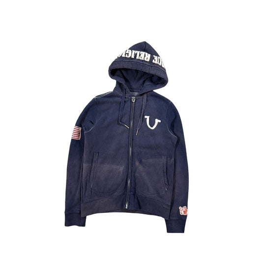 True Religion zip hoodie vintage navy contrast stitching Y2K