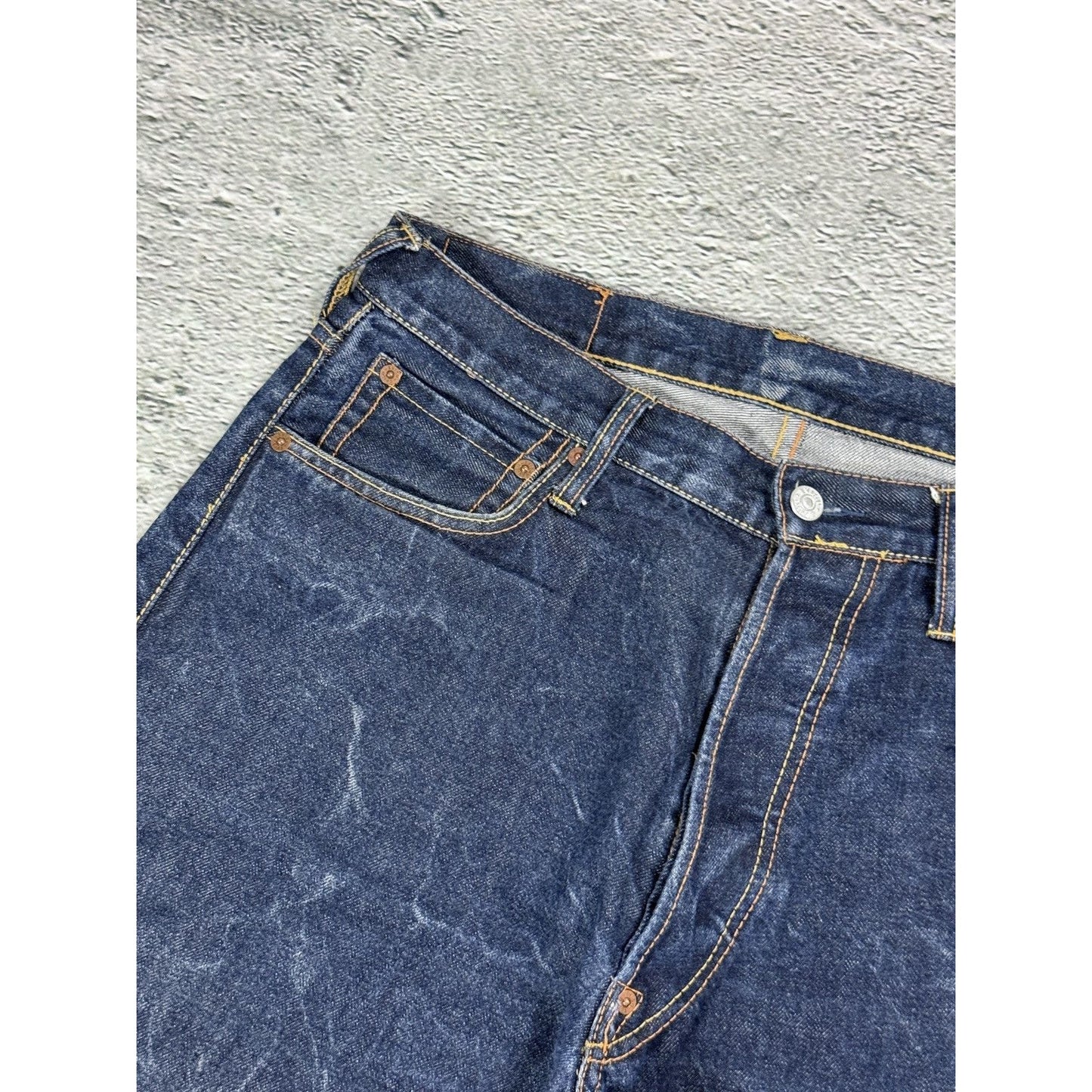 Evisu jeans big logo seagull selvedge denim Y2K navy blue