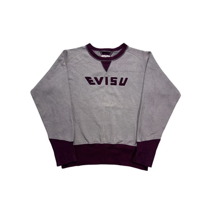 Evisu sweatshirt big logo spell out grey burgundy